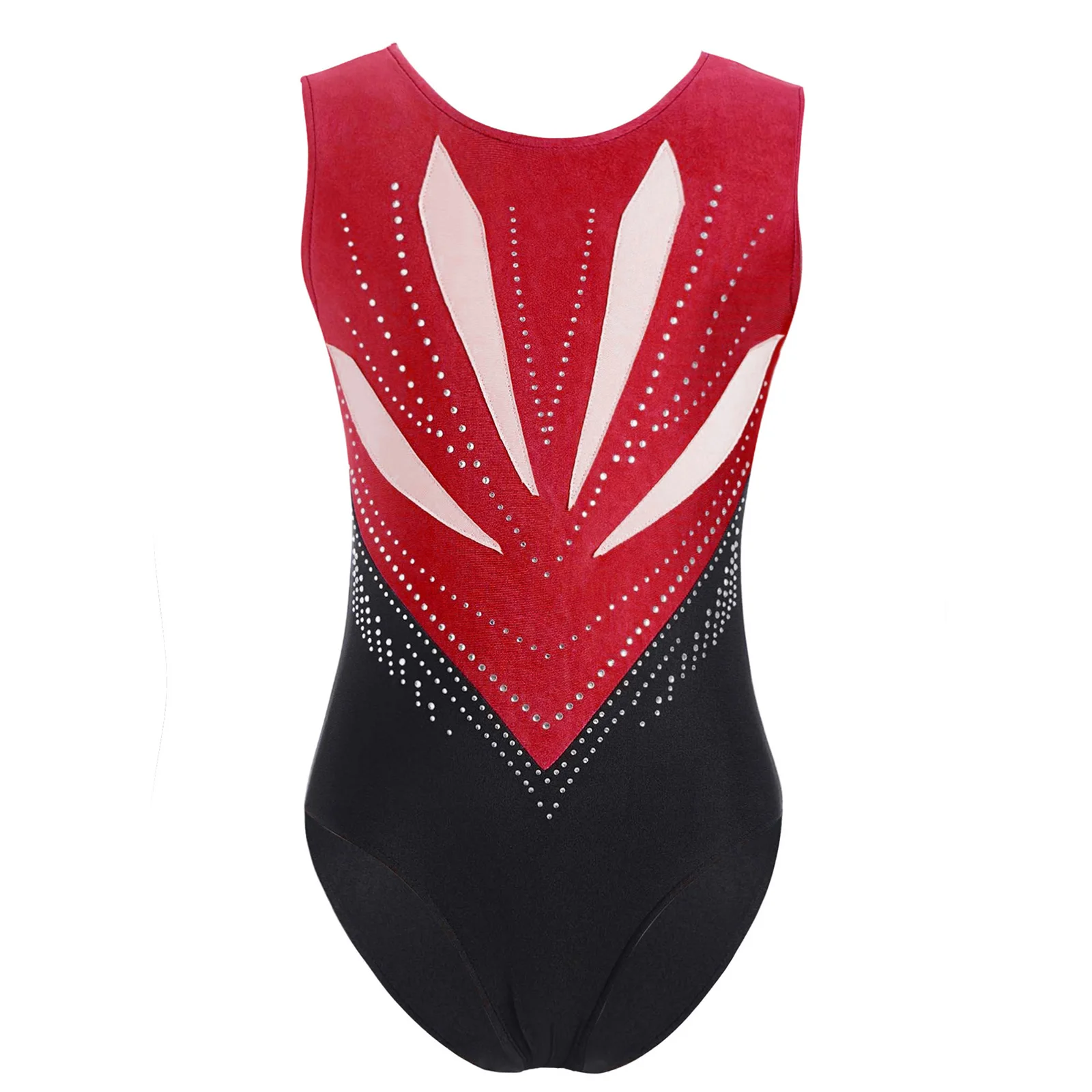 Kids Girls Rhythmic Gymnastics Ballet Leotard Figure Skating Costume Dance Wear Bowknot Cutout Back Sparkly Rhinestones Bodysuit