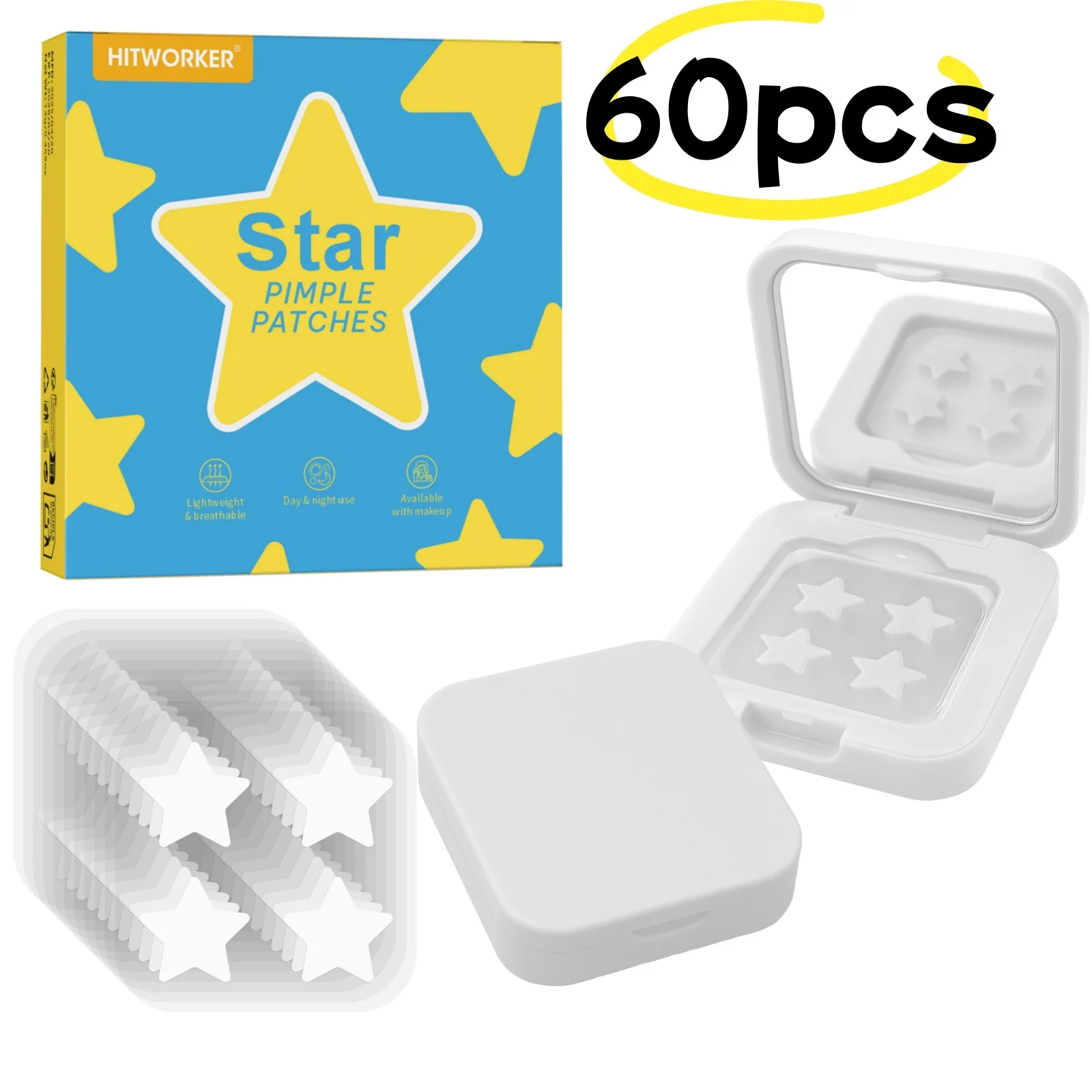 60PCS Star Shape Pimple Patches for Face, Cute Blemish Cover Stickers with Storage Case, Facial Spot Patches