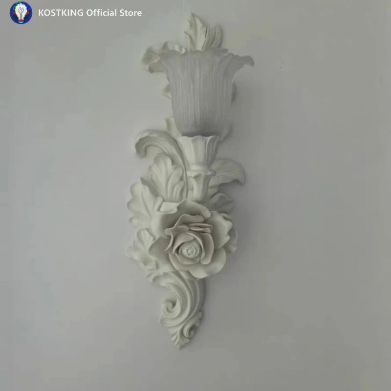 French Bedroom Wall Lamp, Living Room Entrance Corridor Background Engraved Art Light, Court High Sense White Flower Wall Sconce