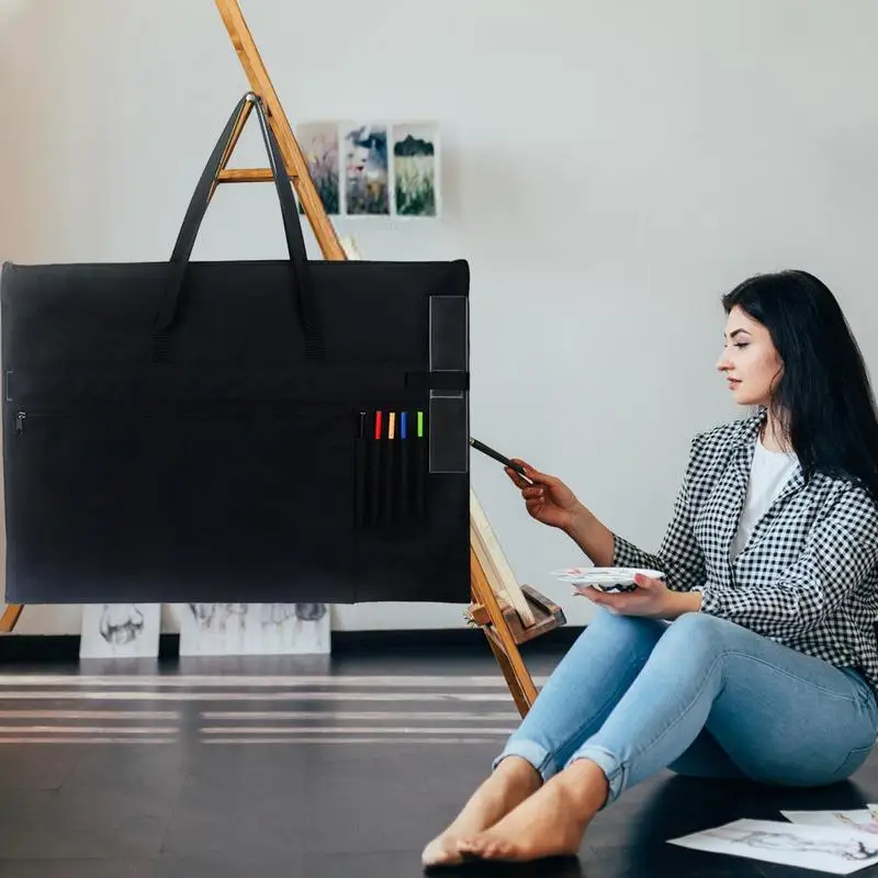 Custodia per portafoglio artistico Custodia da trasporto di grande capacità Borsa portaoggetti per artista in poliestere nero per opere d'arte Schizzo Disegno Fotografia