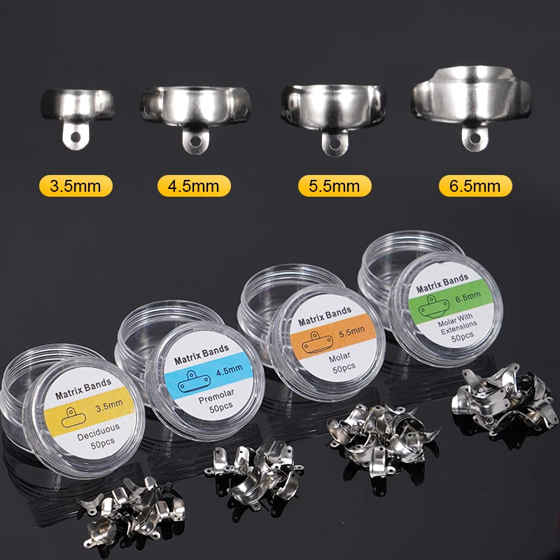 50 قطعة الأسنان الاقسام احيط المعادن مصفوفة نظام مصفوفة أربطة مرنة M4 التيتانيوم لقط حلقة أدوات طبيب الأسنان