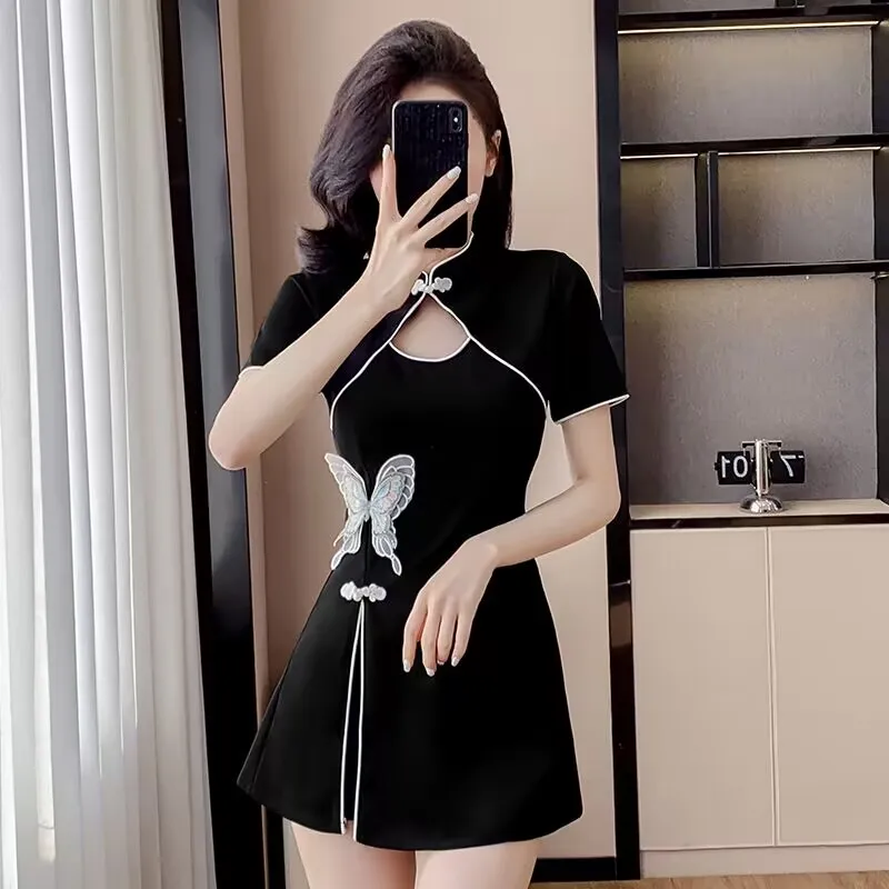 woman 2 piece set outfit 2025 Summer Women Black Cheongsam Dress Two-Piece Set Fashionable Temperament Women's Clothing