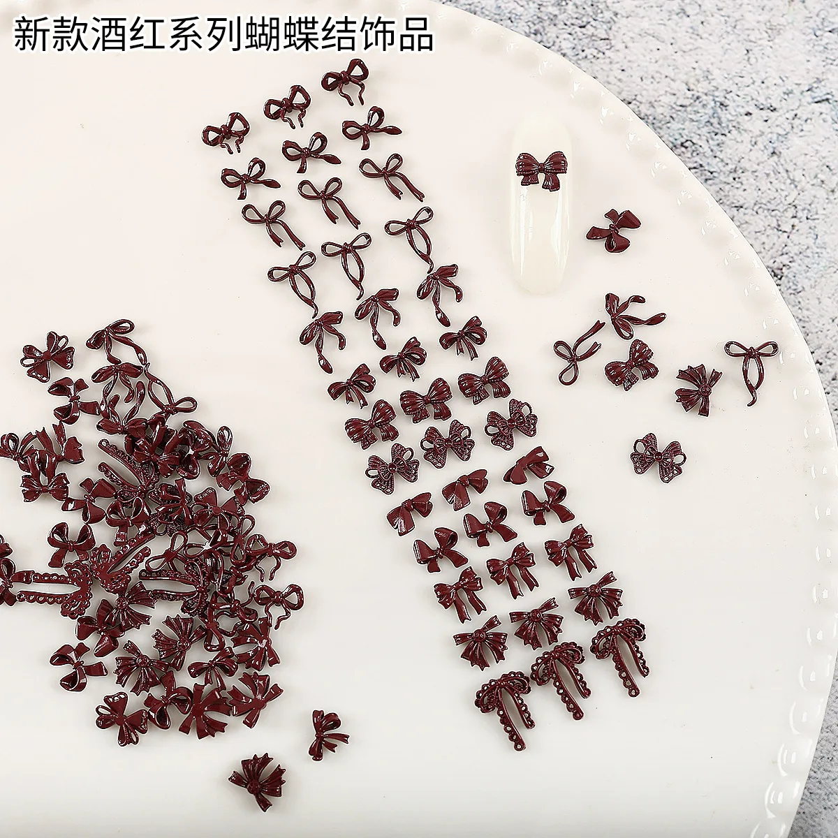 10 قطعة ثلاثية الأبعاد النبيذ الأحمر سبيكة Bowknots مسمار الفن زينة العصرية القوس الصغير الشريط الراين للعام الجديد مانيكير DIY بها بنفسك اكسسوارات