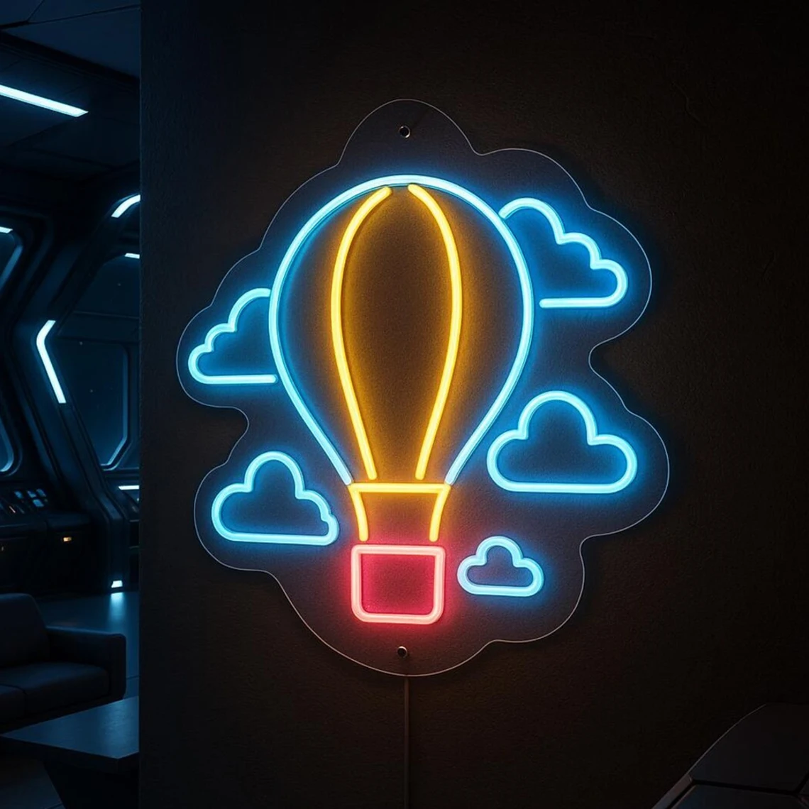 Hot Air Balloon Neon Sign Balloon in the Clouds with Basket Neon Adventure Wall Decor Home Bedroom Art Decor