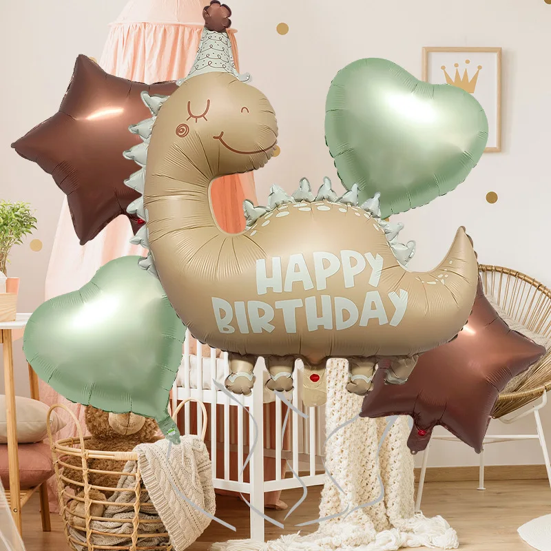 7pcs/Set Dinosaur Balloons 18inch Heart Star Balloons Set Birthday Party Decor Baby Shower Jungle Dinosaur Theme Devor Balloons