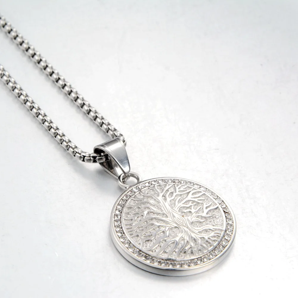 Stainless Steel Judaism Christian Life Tree Full Necklace Round Brand Religious Transfer Amulet