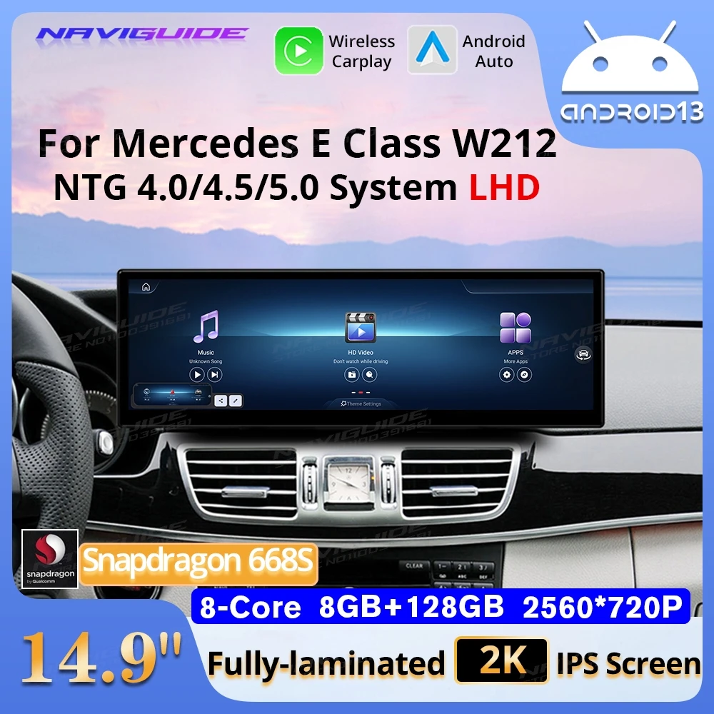 NAVIGUIDE 14.9'' Android 13 Car Radio For Mercedes E Class W212 2009-2018 Wireless Carplay Android Auto Multimedia Player system