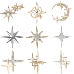 Ramadhan Rhinestone Moon Star Brooches for Women Unisex Enamel Eight Pointed Star Pin Office Party Friend Gift Jewelry Accessory