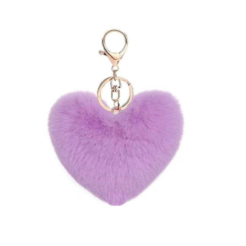 Cute Love Heart Pom Pom Pompon Keychain Loverly Bobbles Fluffy Pompom Key Chain Keyring For Girl Bag Cars Key Pendant