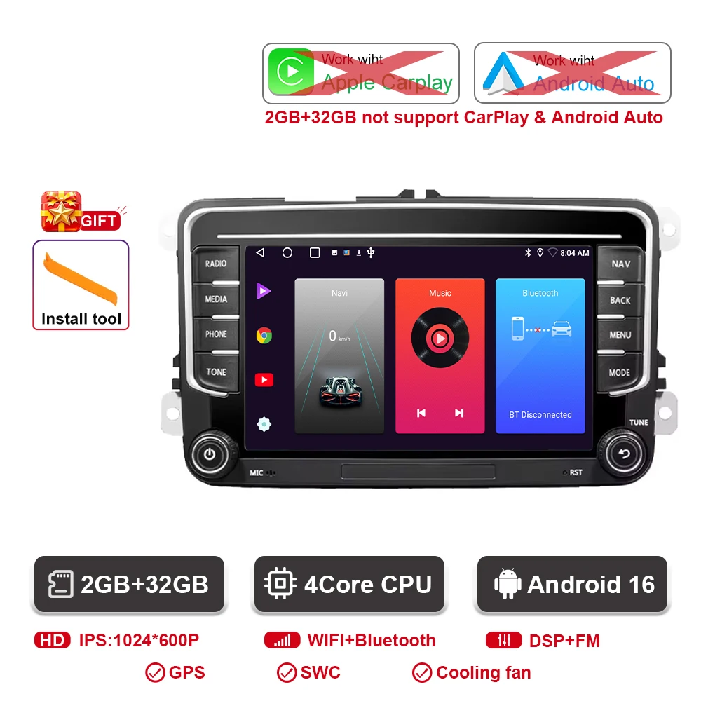 Auto radio voor VW Skoda Golf Touran Passat B6 B7 Polo Android Auto Multimedia Videospeler GPS Carplay BT QLED Scherm Stereo WIFI
