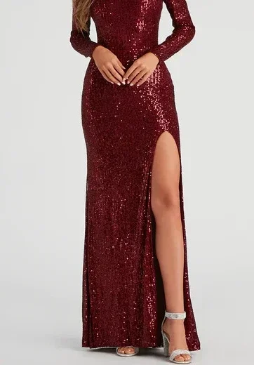 Robe de Soirée Longue à Paillettes pour Femme, Col Rond, Fente Latérale, Manches sulf, Design Dos Ouvert, Cérémonie Adulte