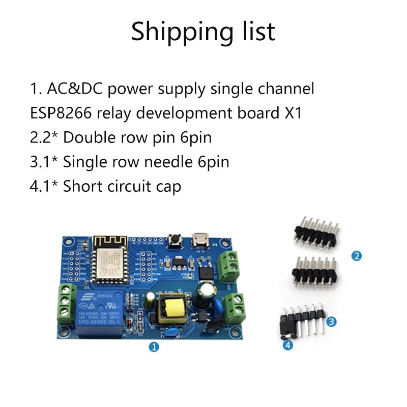 Placa WiFi Desenvolvimento Relé Único, AC DC Power ESP8266, ESP-12F