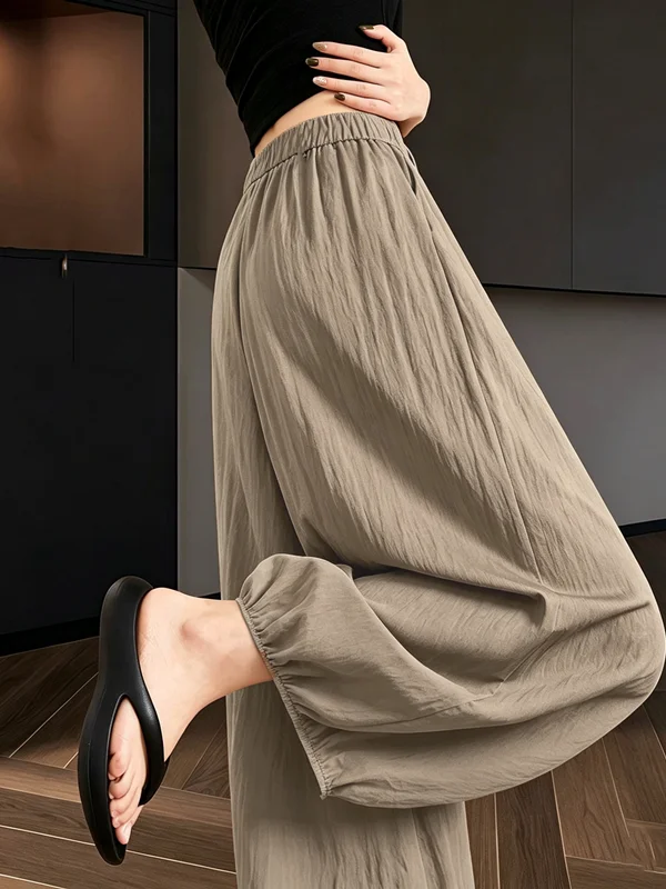 Summer Loose Women's Ice Silk High Waist Slimming Lantern Pants Thin Drapey Wide Leg Sweatpants Cuffed Casual Trousers