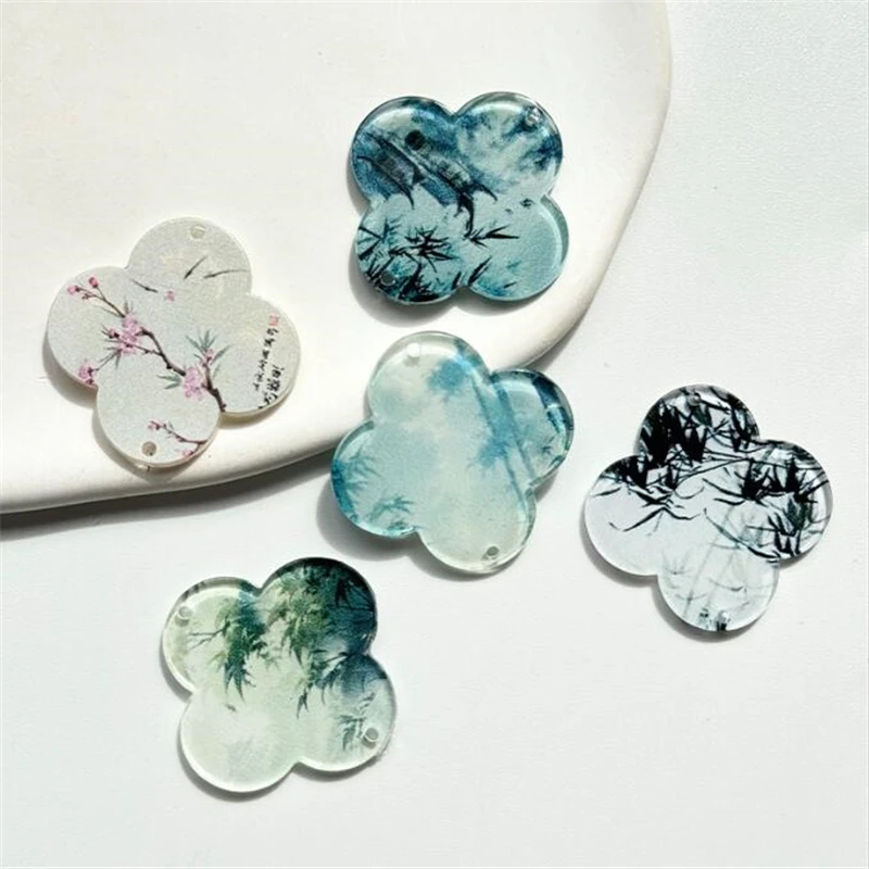 10Pcs/Lot New Retro Acetic Acid 30MM Painting Flower Beads Charms Connectors Diy Pendant Jewelry Making Resin Acessories