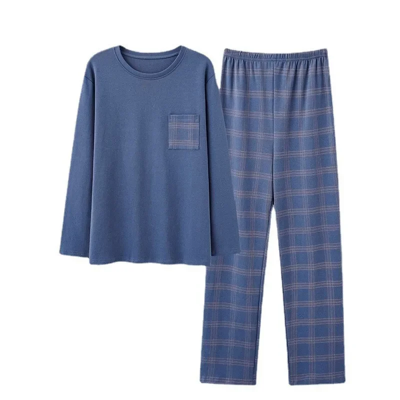 New Cotton Long-sleeved Pullover Men's Pajamas Korean Version of The Large Size of The Fall and Winter Teenage Homewear Suit Men
