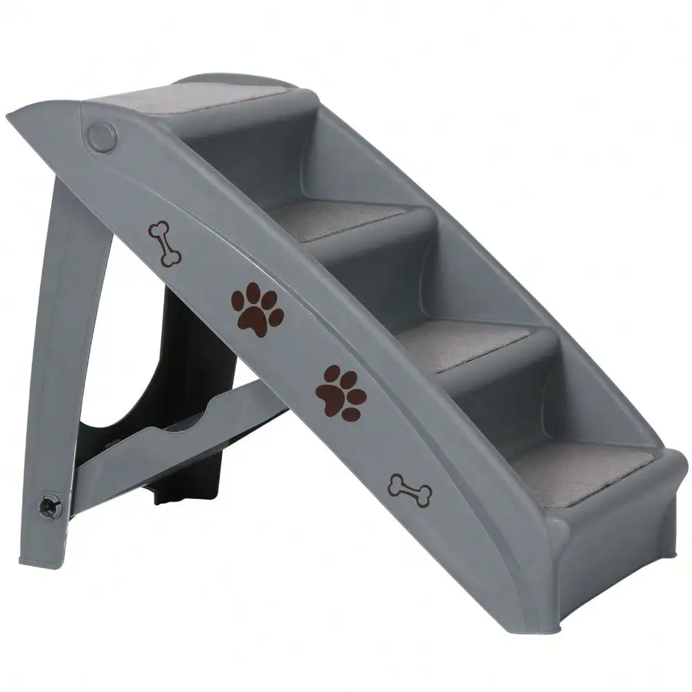 Dog Stairs Foldable 4 Steps Pet Dog Step for High Bed Indoor Outdoor Dark Grey