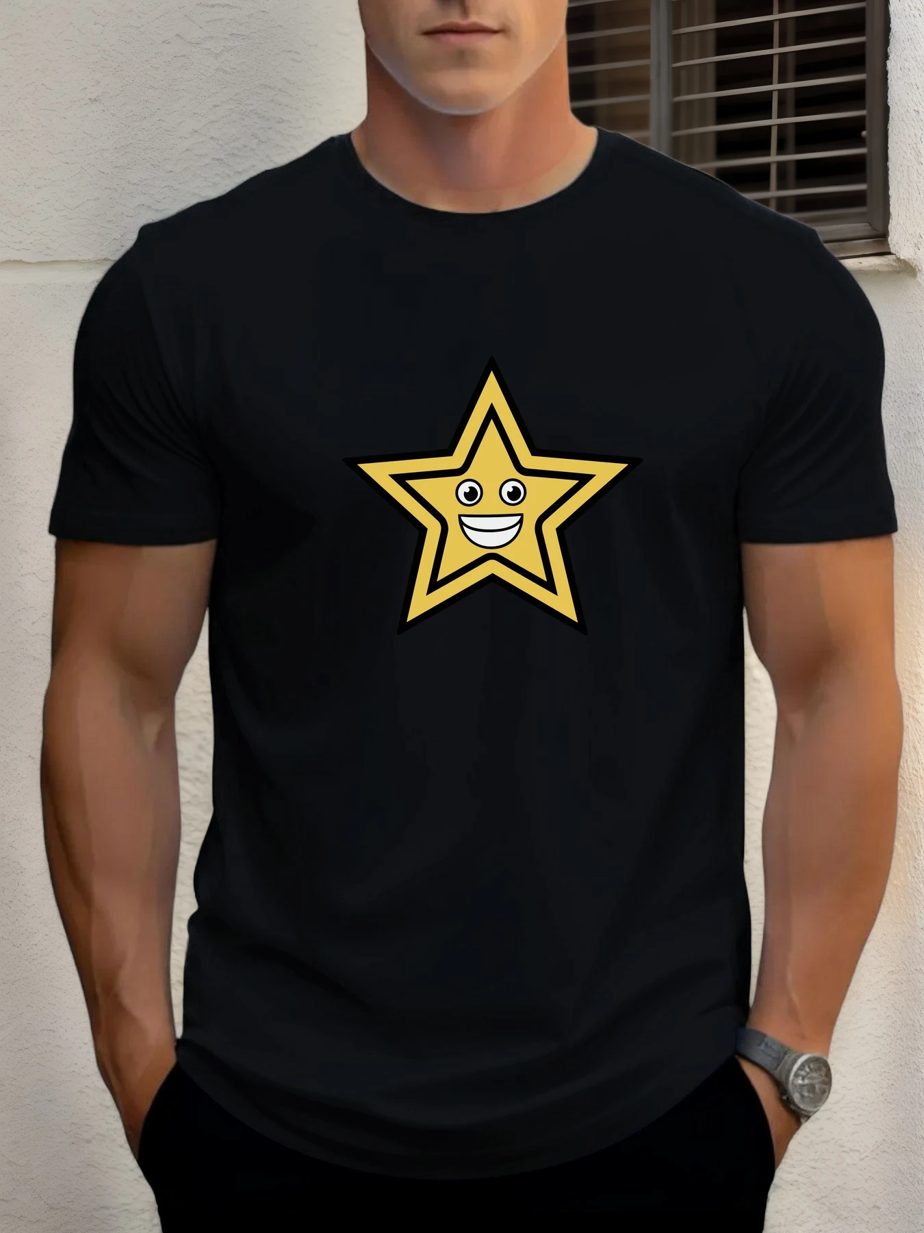 

Pop T Shirt For Men Smiley Stars 100% Cotton Graphic Printing Summer Round Neck T-Shirt Casual Breathable Street Style Daily Top