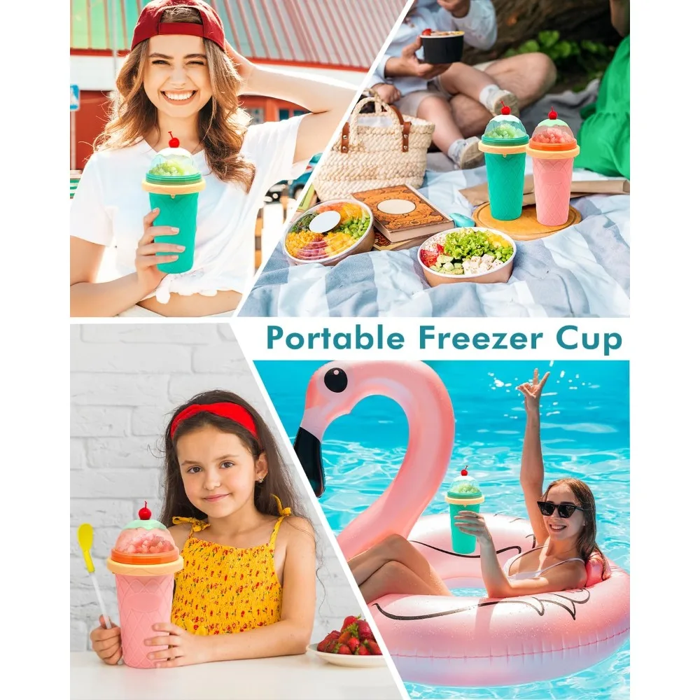 Slushie Cup, Smoothie Cups with Lids & Straws, Slushy Cup for Juices Ice Cream Make, Portable Frozen Magic Maker for Kids Family