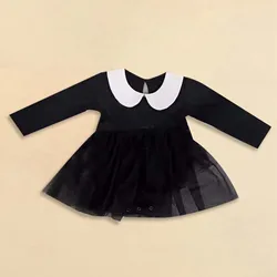 1-5T Infant Girls Girls Halloween Long Sleeve Romper Dresses Doll Collar Mesh Tulle Patchwork Bodysuits Toddler Costume Cosplay