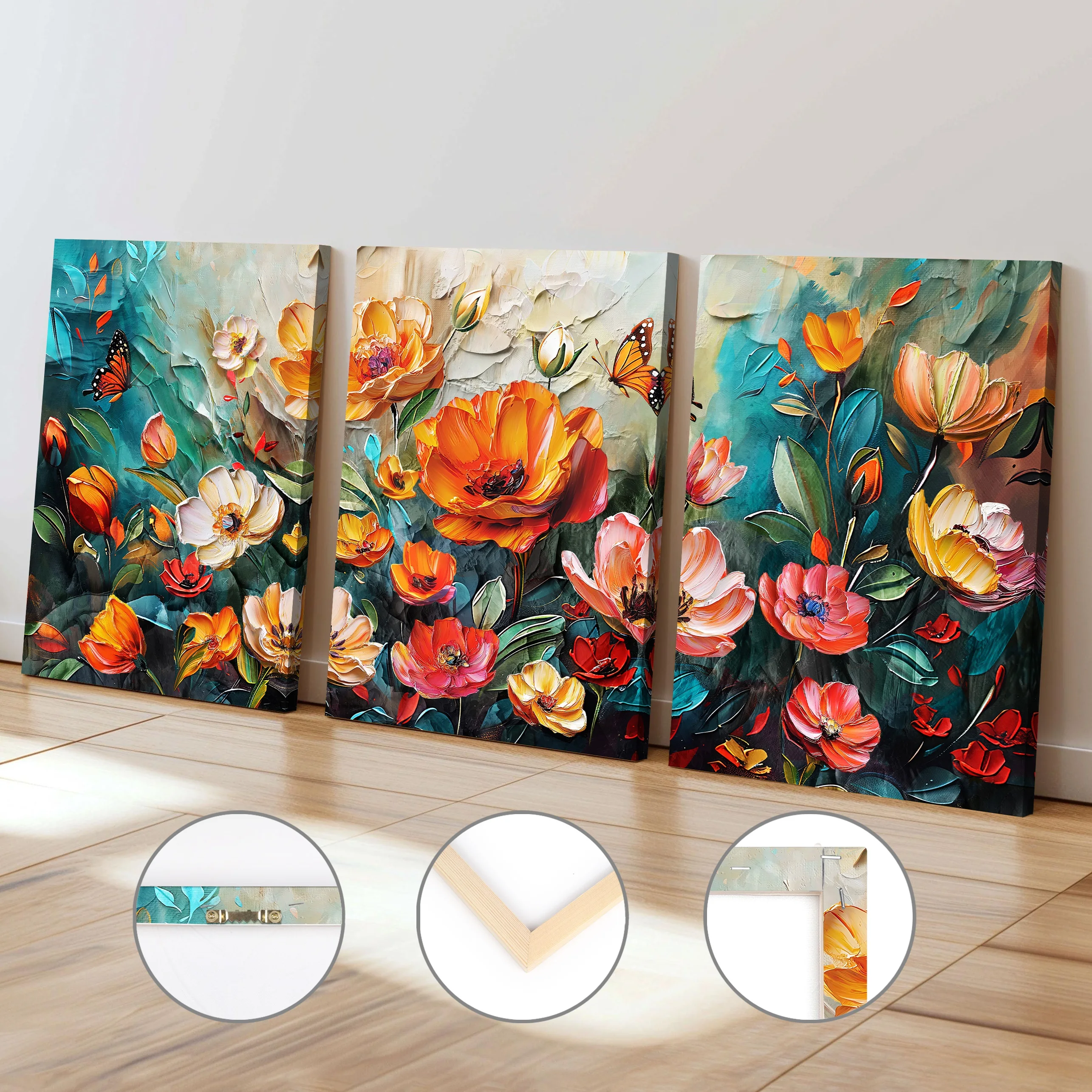 Art Abstract Painting Flowers Poster Ready To Hang Golden Texture Canvas Print Wall Art Picture Bedroom Room  Home Decoration