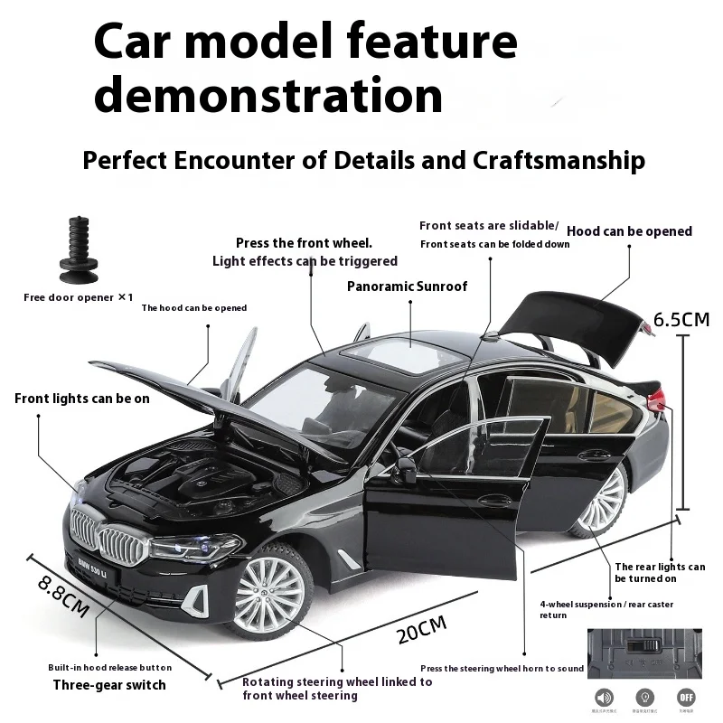 محاكاة 1:24 BMW 530Li سبيكة سيارة نموذج الصوت والضوء لعبة التراجع سيارة الأطفال الصبي هدية جمع سيارة مصغرة