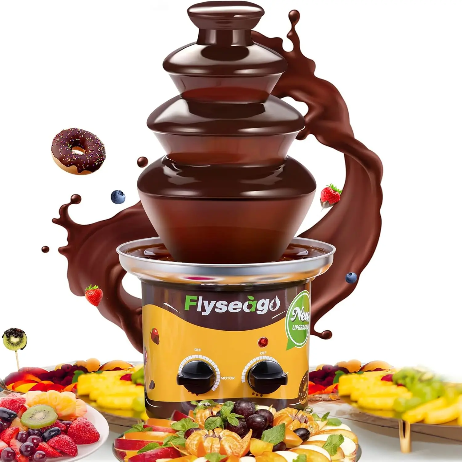 

4 Tiers Chocolate Fountain Machine Upgraded Professional Fondue Fountain Easy Cleaning Hot Nacho Cheese Fountain for Party