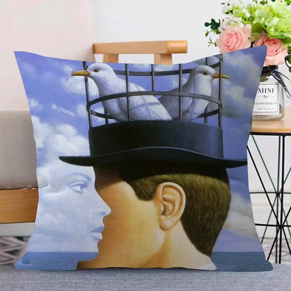 Art Rene Magritte Painter Pillow Cushion Cover Pillowcase Living Room Sofa Home Decor Customized