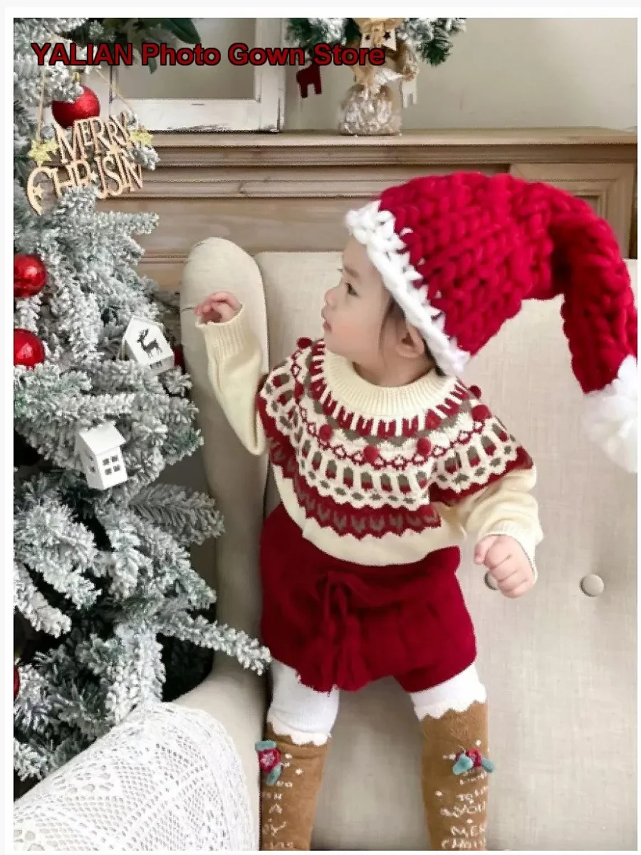 Kids Christmas Set Windproof Boys Girls Knit Pullover Stylish First Birthday Outfit