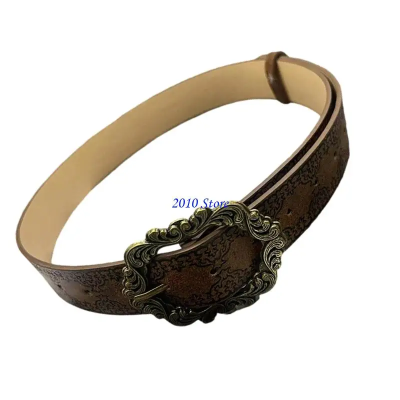 حزام F3MF Edgy Buckles حزام ناعم من الجلد الصناعي باللون البني، حزام منقوش فريد من نوعه، إكسسوار للجنسين قابل للتعديل للملابس #3