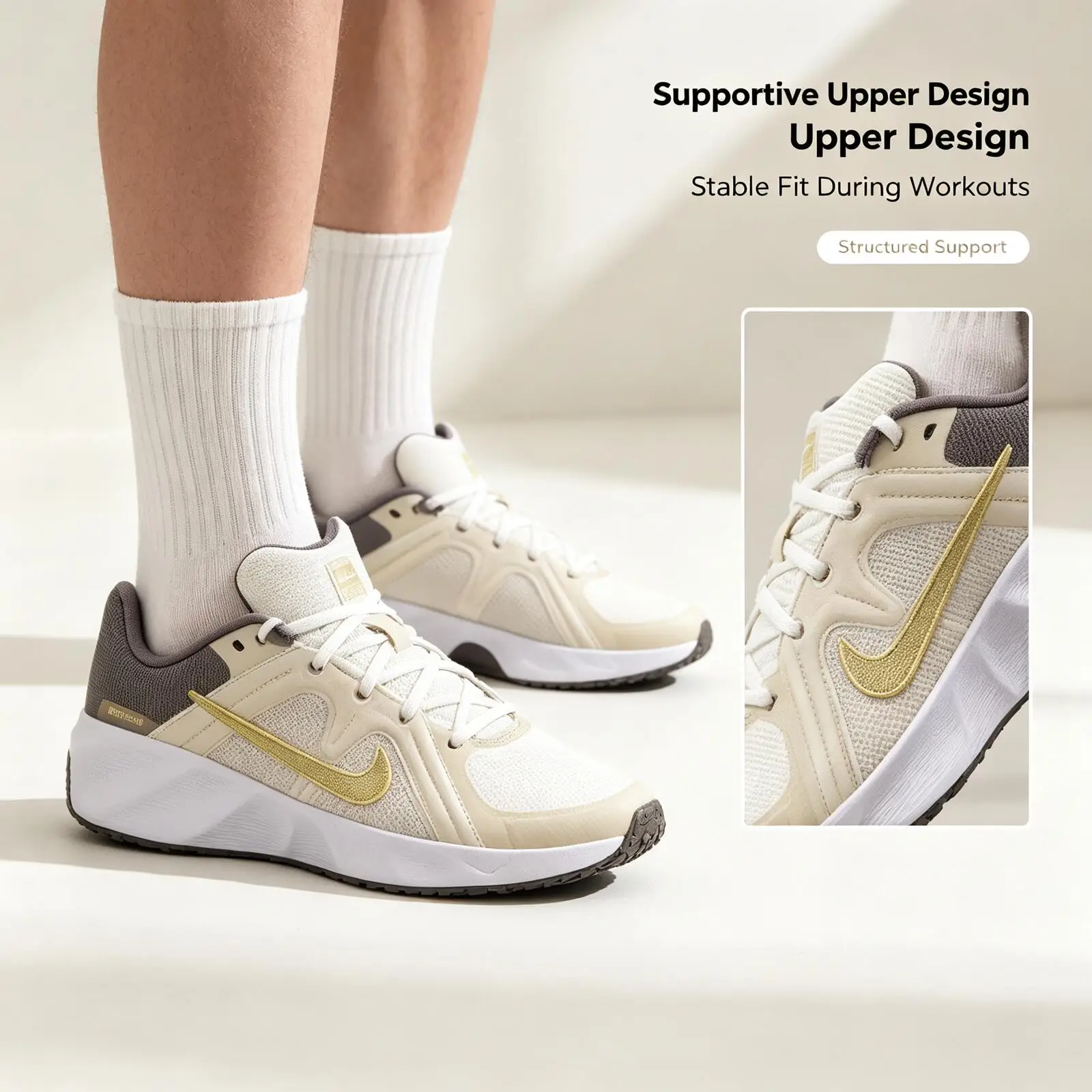 Nike Men's White Gray Gold Training Sneakers Breathable Non-Slip Running Shoes Comfortable Athletic Footwear Outdoor Sports - view 5