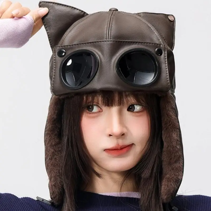 652F Foldable Cap with Attached Decorative Eyewear, Wipe-Clean Faux-Leather Shell, Side Panels and Plush Interior