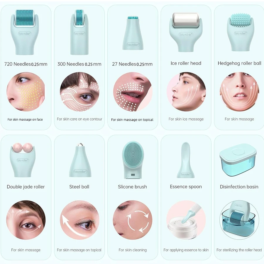 مجموعة أسطوانة ديرما 10 في 1 للنساء والرجال - مجموعة أسطوانة ميكرونيدلينغ مع 9 رؤوس قابلة للاستبدال وحقيبة تخزين #5