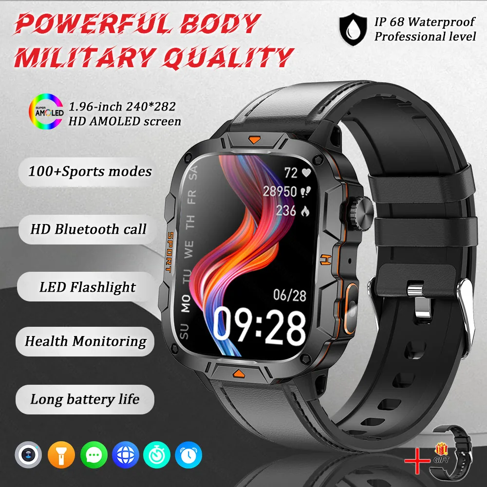 GUHUAVMI 2025New Military GPS Smart Armband Männer LED Taschenlampe Bluetooth Anruf 3ATM Wasserdichte Outdoor Sport Smartwatch 8
