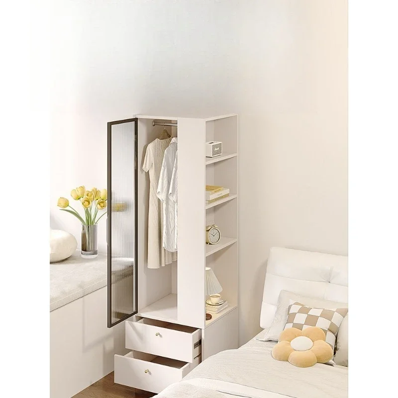 Cream style bedroom ultra-narrow solid wood single door wardrobe bedside cabinet storage cabinet integrated bedside