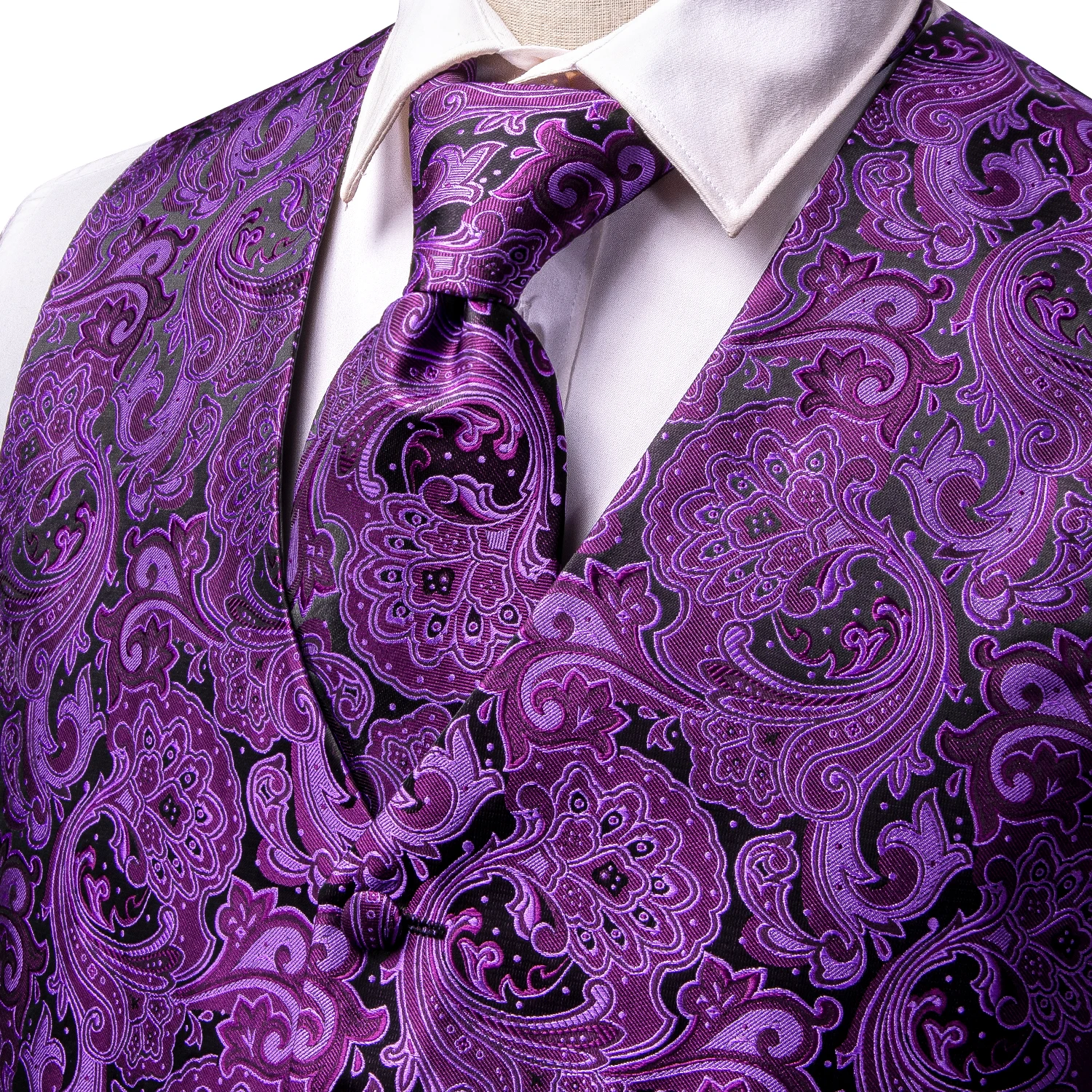 Hi-tie Mens Purple Suit Vest Paisley Silk Jacquard Slim Sleeveless Waistcot Ties Set Formal/Leisure 4PCS Business Party Wedding