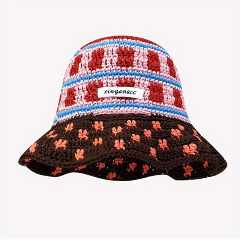 

Bohemian Crochet Hat Convertible Bag Design Breathable Sun Protection for Women Outdoor Travel Beach Summer