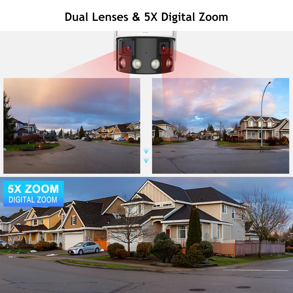 Techage 4MP Dual Lens Wifi IP Camera 180° Ultra Wide View Angle Outdoor Cameras AI Human Detect Color Night Vision Surveillance