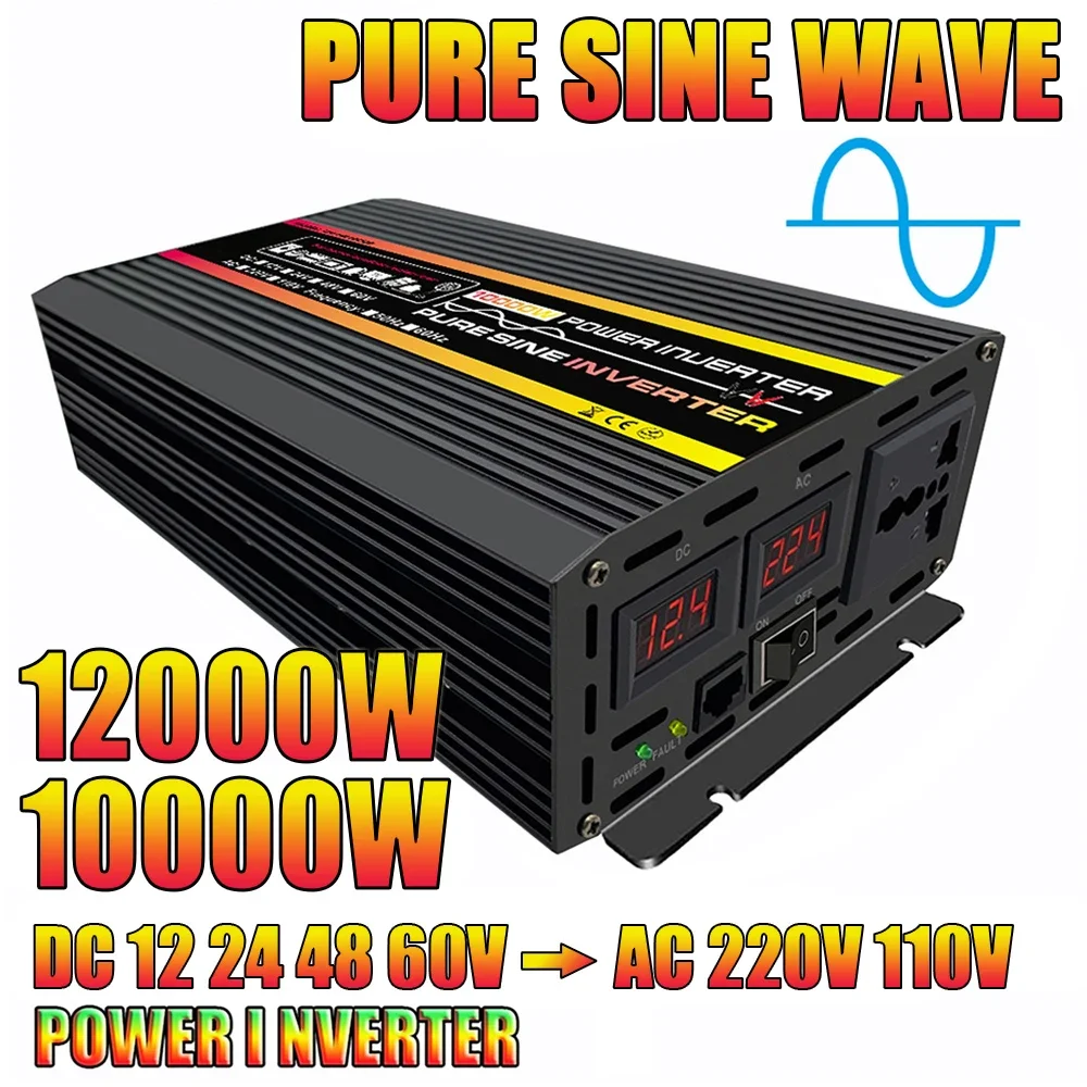 10000W/12000W Pure Sine Wave Inverter Car Solar Inverter DC12V-60V To 220V Voltage Transformer Power Converter Power Inverter