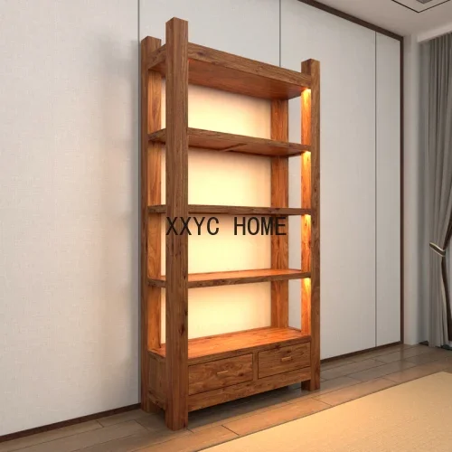 Solid Wood Chinese Old Elm Tea Room Tea Tea Cabinet Office Storage Display Bookshelf Partition