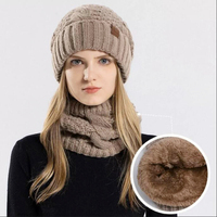 Fashion Women Knitted Hat Scarf Caps Neck Warmer Winter Hats For Ski Cycling Women Men Skullies Beanies Warm Fleece Cap 2pcs Set