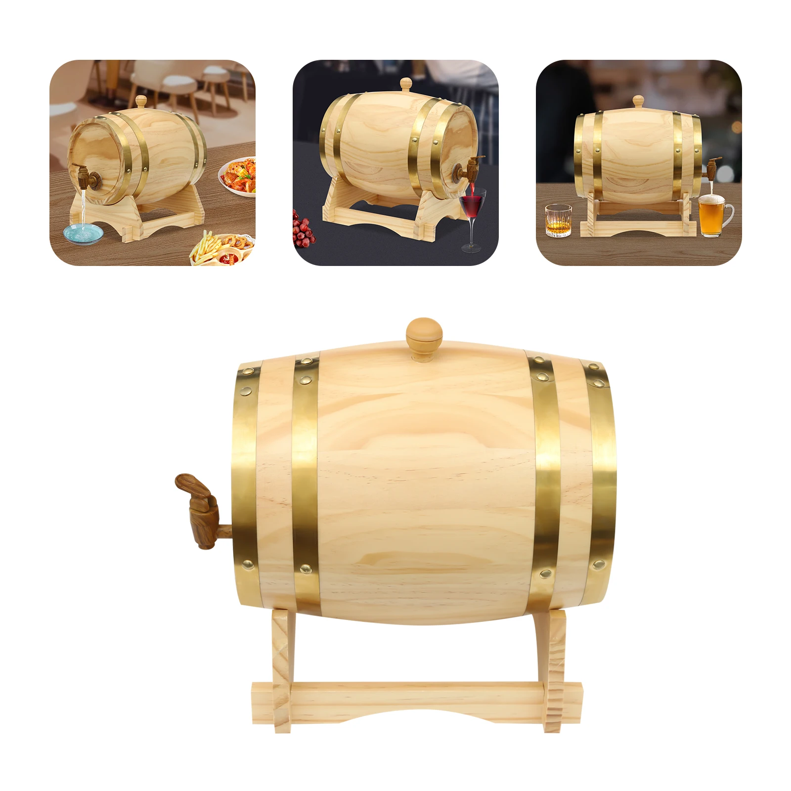 5L Pine Wood Wine Barrel with  - Home Bar Stand 评论和价格