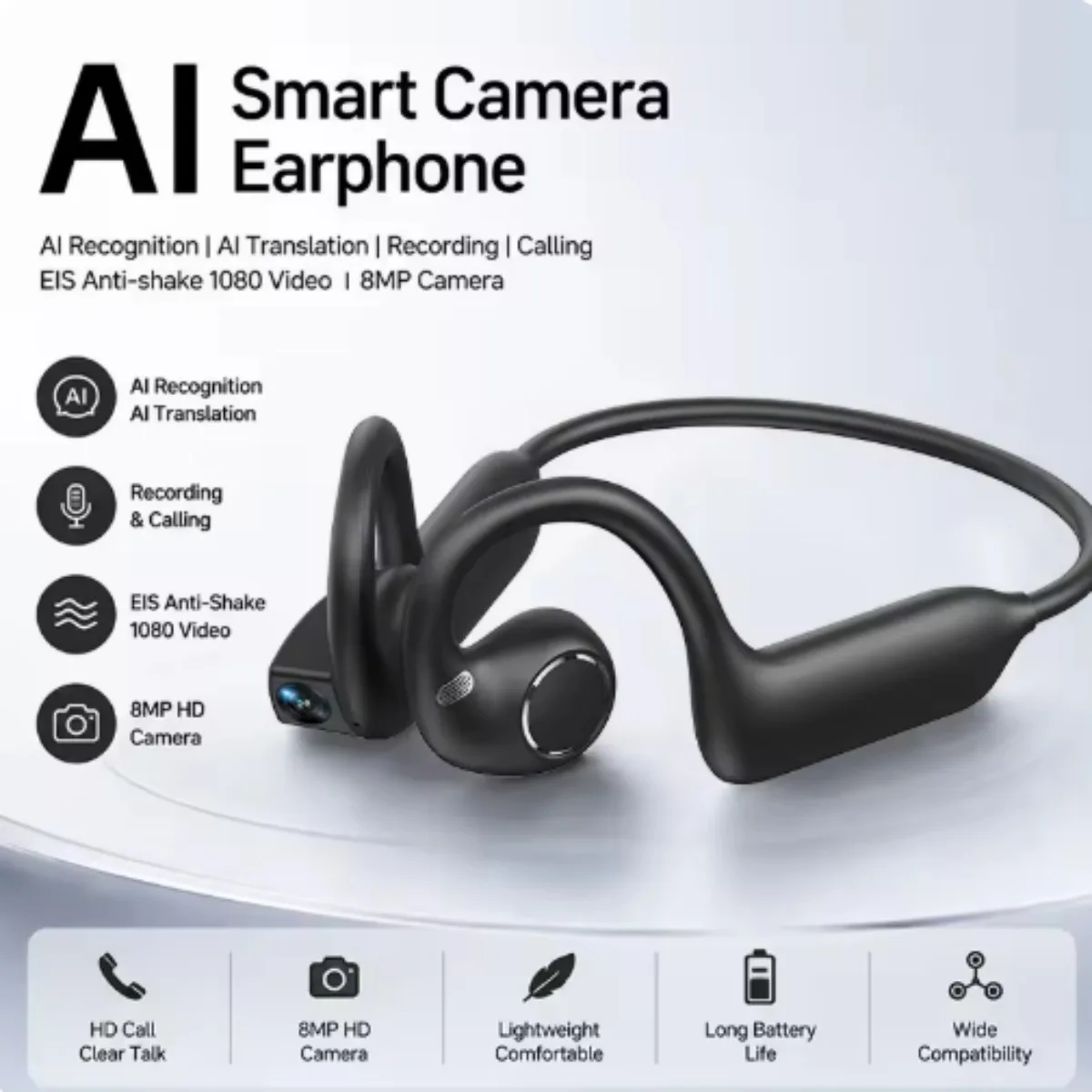 For Sanag Bone Conduction Bluetooth Headphones With 800W Smart Camera, AI Translation Video & Photo Shooting For Sports Cycling
