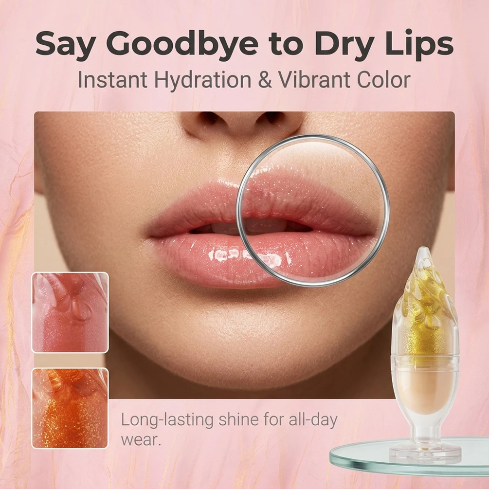 6-colors Private Label Lip Oil Custom Logo Ice Cream Cup Lipgloss Shimmering Transparent Summer Glass-Finish Moist Makeup Vegan