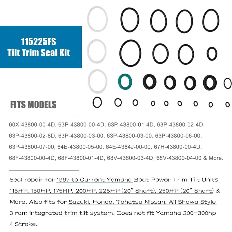 ชุดซีลขอบเอียง1997 & ขึ้น115225FS พลังโจมตีเร็วพร้อมโอริงเพิ่มเติมสำหรับหน่วยพลังงานเรือยามาฮ่า115HP 200HP 175HP 150HP