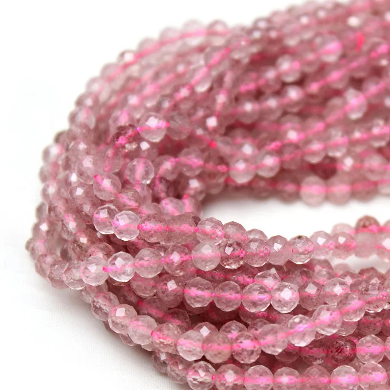 Cuentas redondas facetadas sueltas de cristal de fresa rosa de 2-4Mm, accesorios de joyería DIY, cuentas de cristal para pulsera