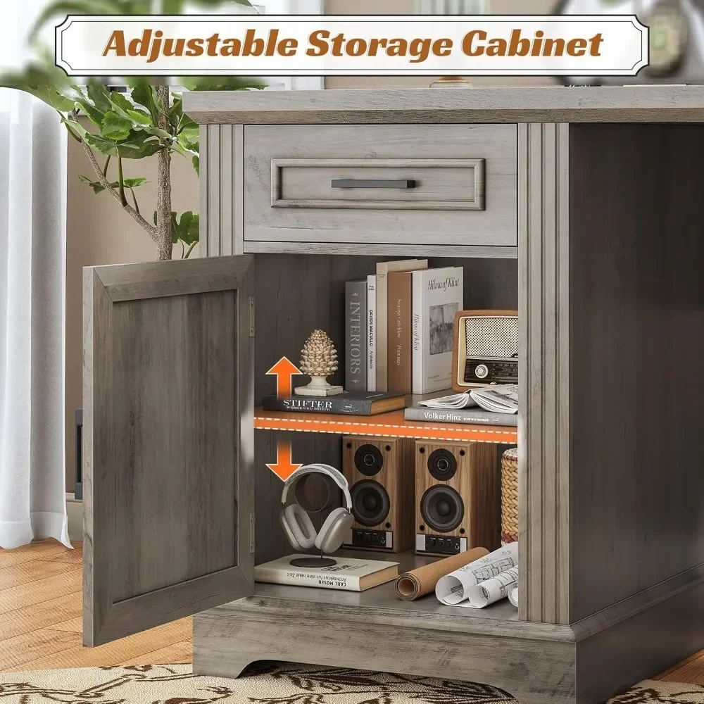 مكتب على شكل حرف L مقاس 69 بوصة مع أدراج وتخزين، ومكتب كمبيوتر المزرعة مع أدراج الملفات ومخرج طاقة #6