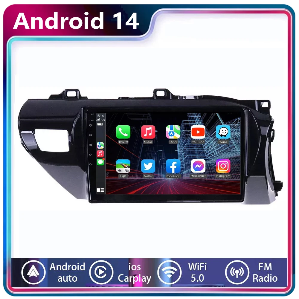 

Android 14 для Toyota Hilux 2015-2020 2012 2022 2023 RHD Android 14 Автомобильный радиоприемник Мультимедийный видеоплеер Стерео головное устройство CarPlay