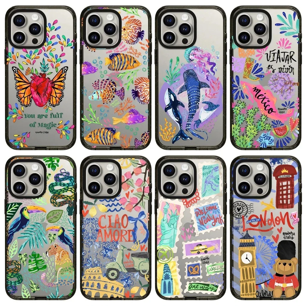 

Travel 2.0 Acrylic Black Border Protective iPhone Case Cover for 16 15 14 13 12 Pro Max Case