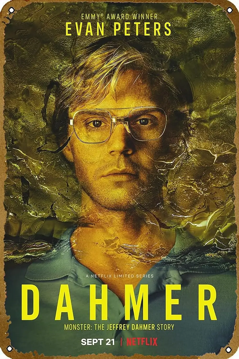 Dahmer: Monster The Jeffrey Dahmer Story (Evan Peters, Jeffrey Dahmer) TV Show Movie Poster Retro Metal Tin Sign Home Kitchen Ba