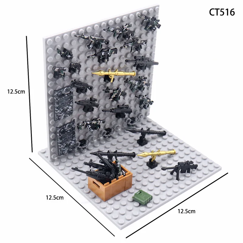 MOC Building Blocks Military Weapon Armory Weapon Rack Model SWAT Force Equipment Accessories Set Bricks Toys for Kids